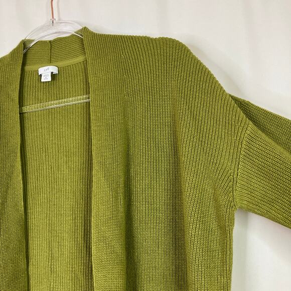 J.Jill | Chartreuse Green Cardigan Sweater Open Front Cotton Blend M PETITE - Picture 2 of 5